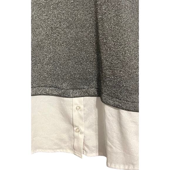CALVIN KLEIN LONG SLEEVE ROUND NECK BLOUSE, WOMENS, L, SILVER TOP, WHITE BOTTOM - Picture 4 of 8